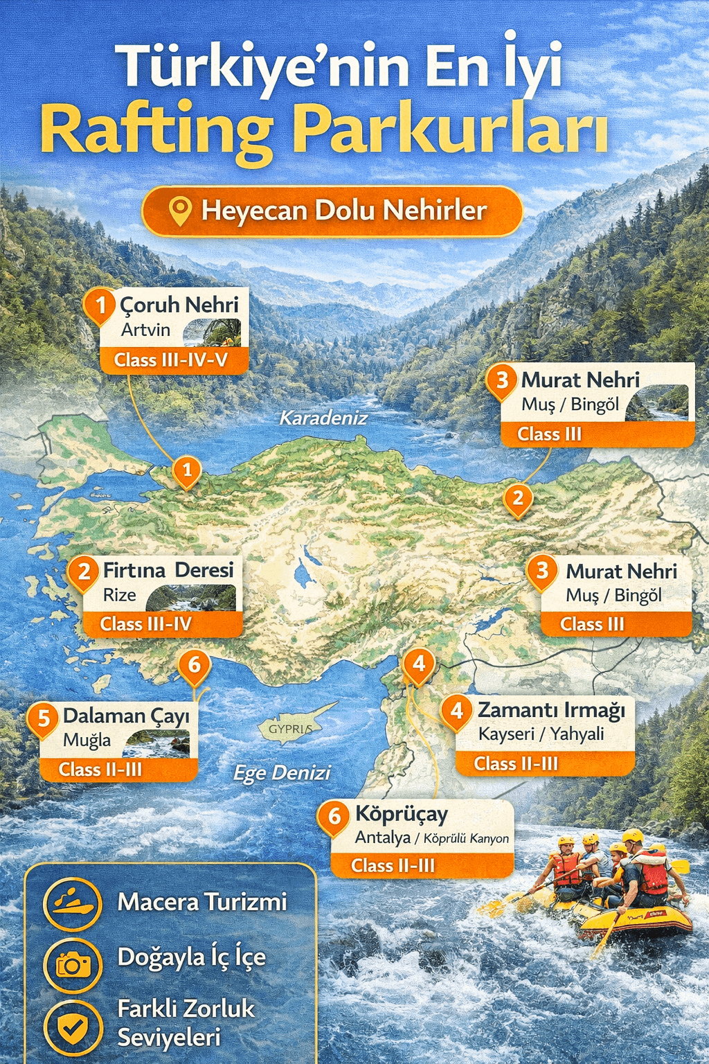 Türkiye’nin En İyi Rafting Parkurları | Rehber Zorluk Seviyeleri