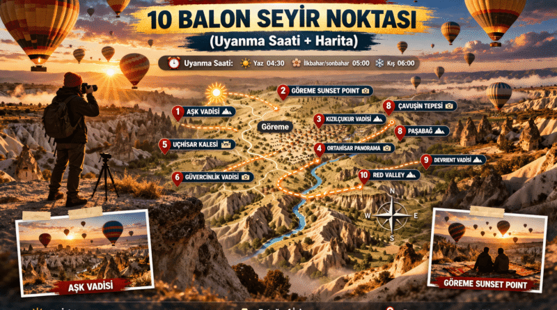 Kapadokya Balon Seyir Noktaları: En İyi 10 Yer + Uyanma Saati
